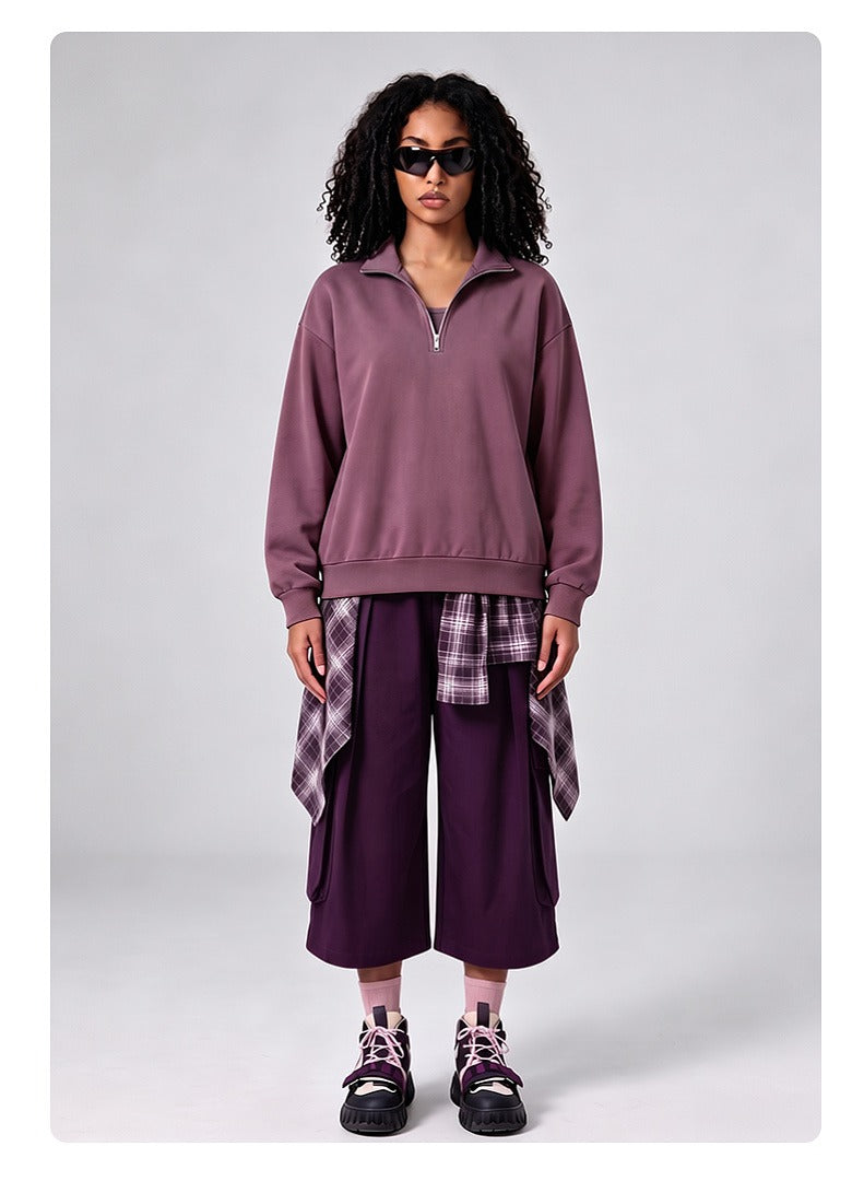 Washed Half-Zip Relaxed Crewneck Sweatshirt
