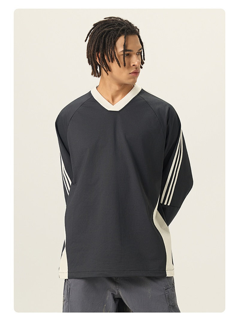 Varsity Panel V-Neck Long Sleeve Tee