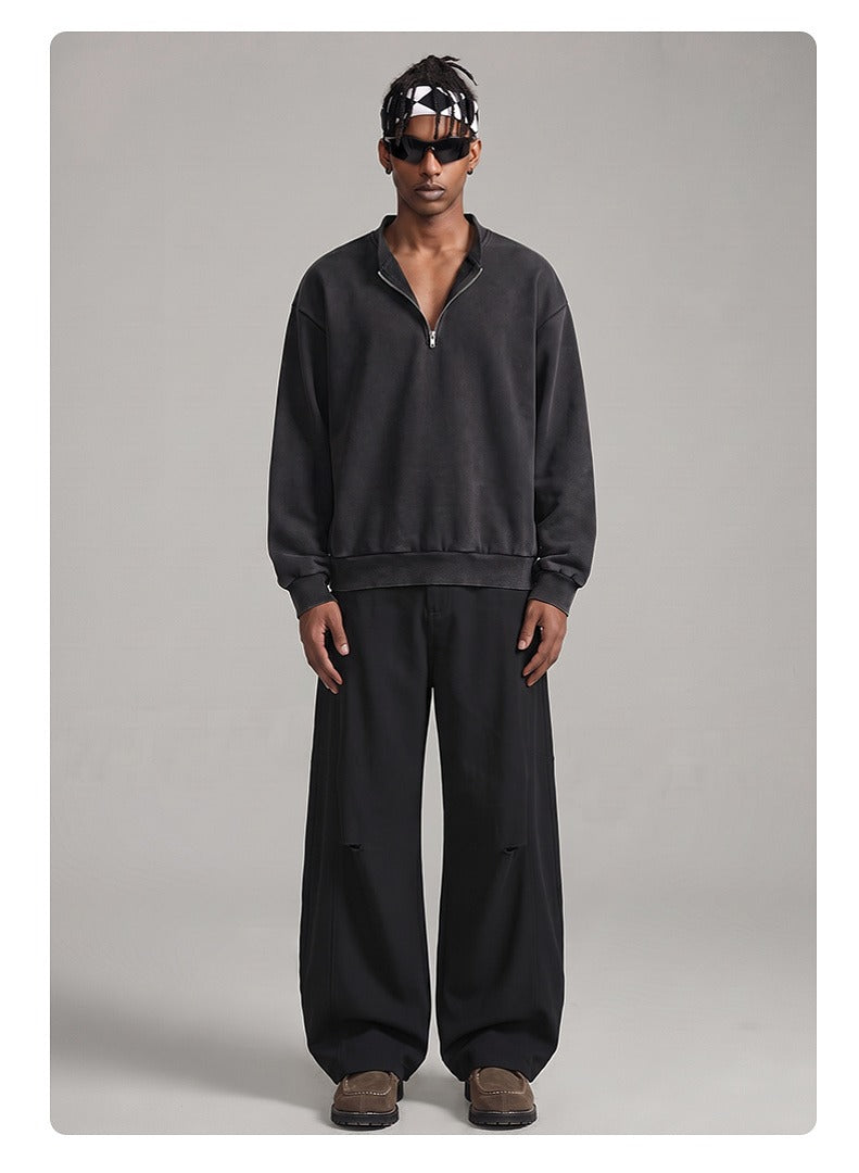 Washed Half-Zip Relaxed Crewneck Sweatshirt