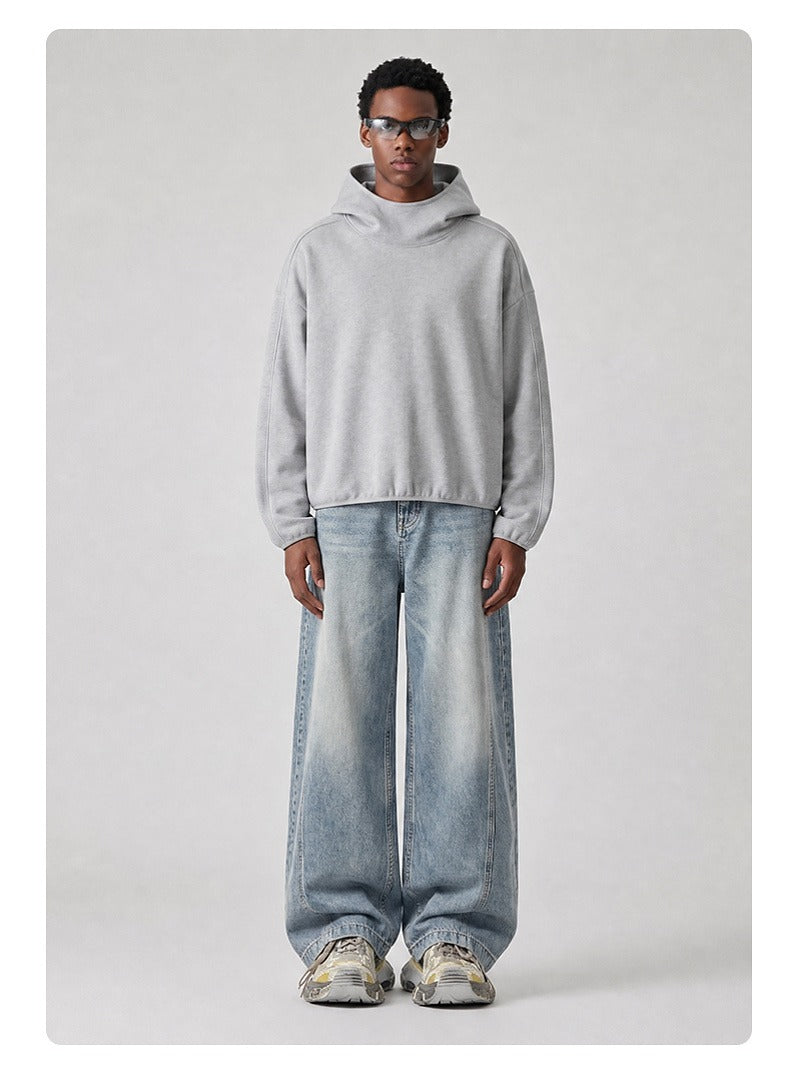 High Neck Boxy Pullover Hoodie