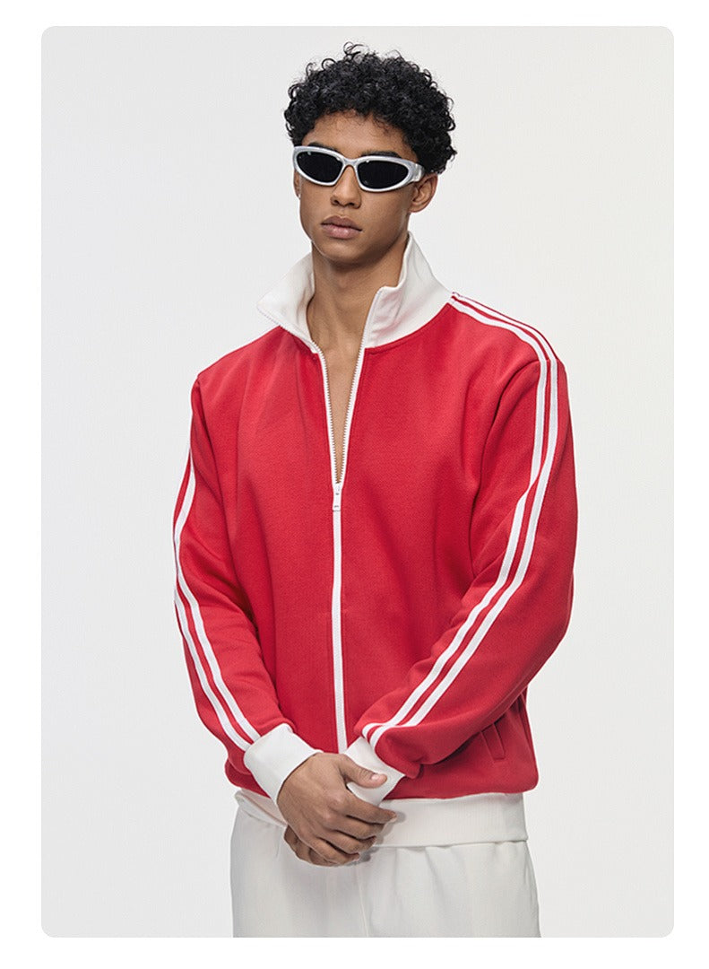 Contrast Stripe Full-Zip Track Sweatshirt