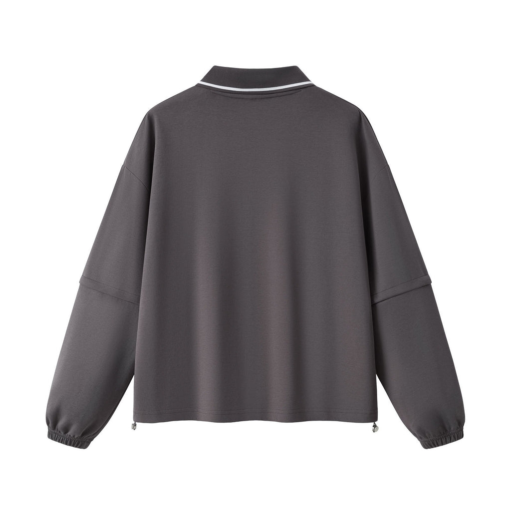 Relaxed Polo Collar Drawstring Sweatshirt