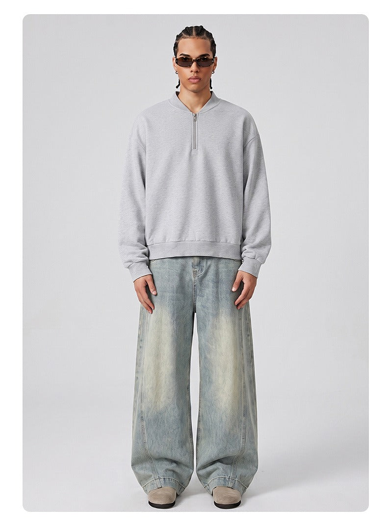 Washed Half-Zip Relaxed Crewneck Sweatshirt