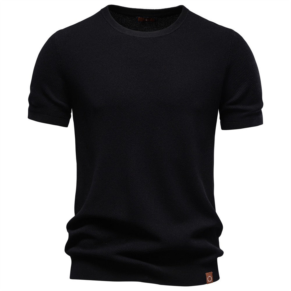 Textured Knit Crew Neck T-Shirt