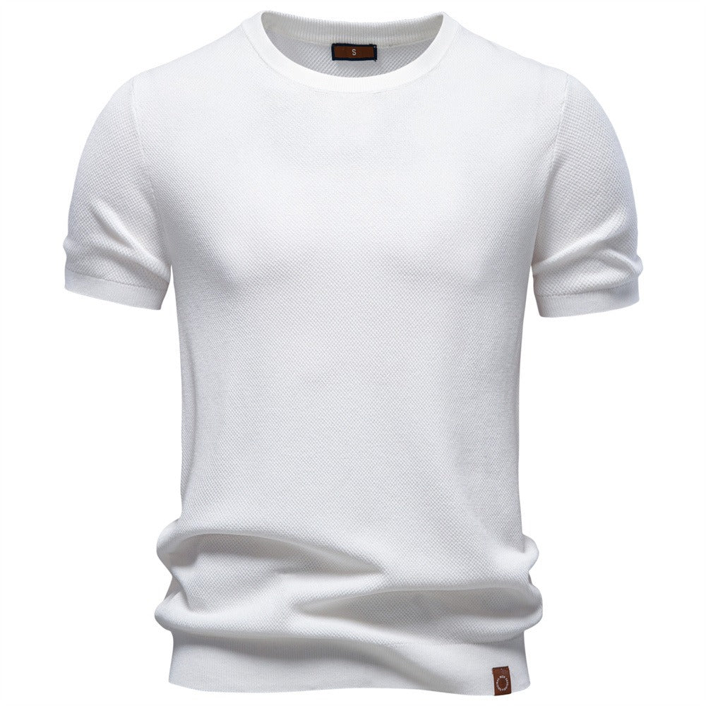 Textured Knit Crew Neck T-Shirt
