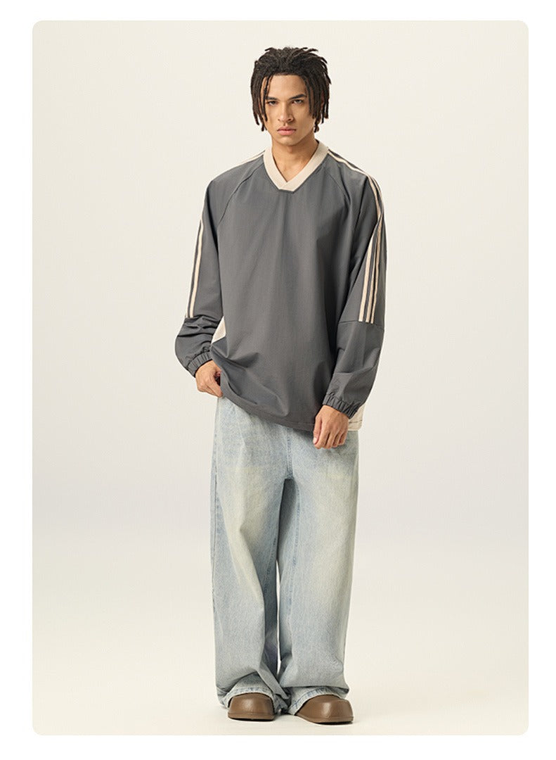 Varsity Panel V-Neck Long Sleeve Tee