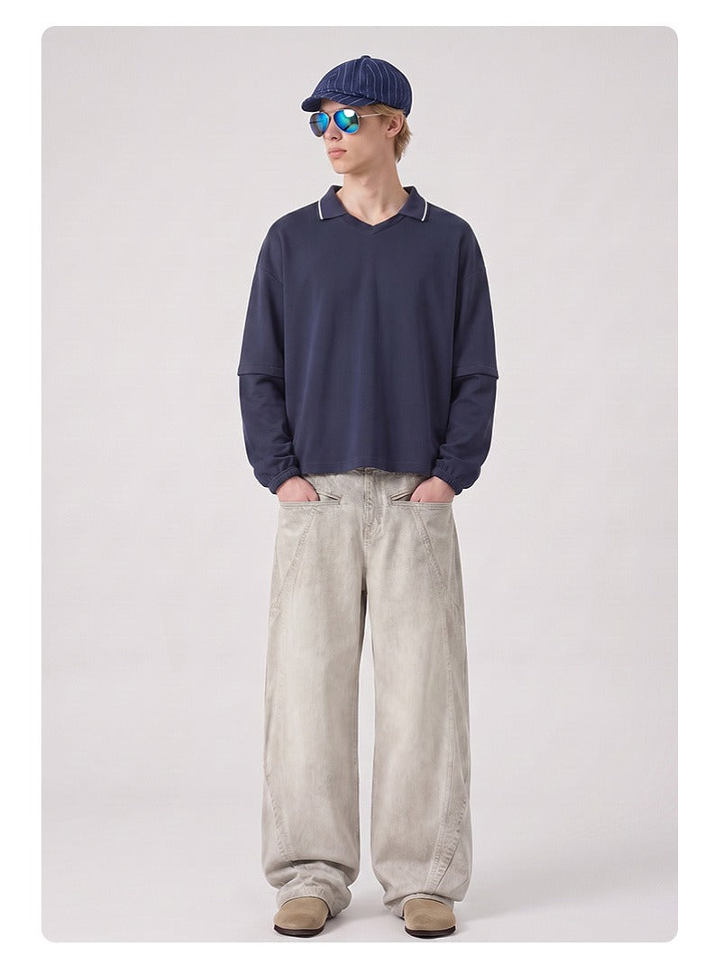 Relaxed Polo Collar Drawstring Sweatshirt