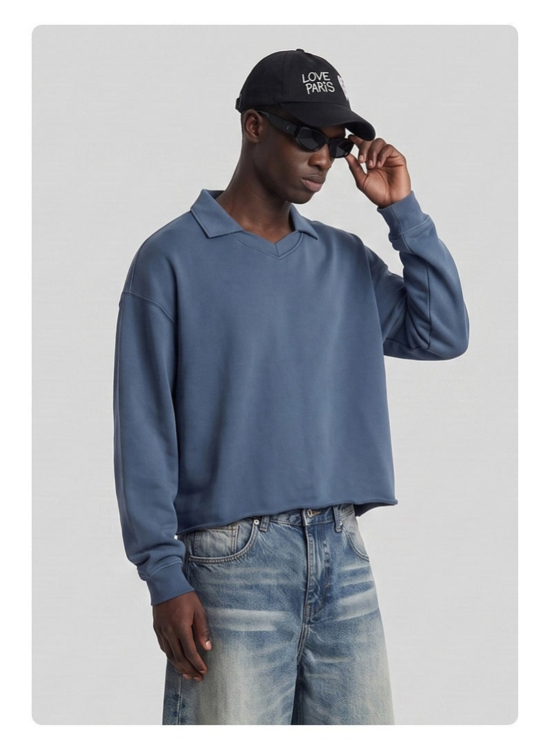 Washed Boxy V-Neck Terry Sweatshirt