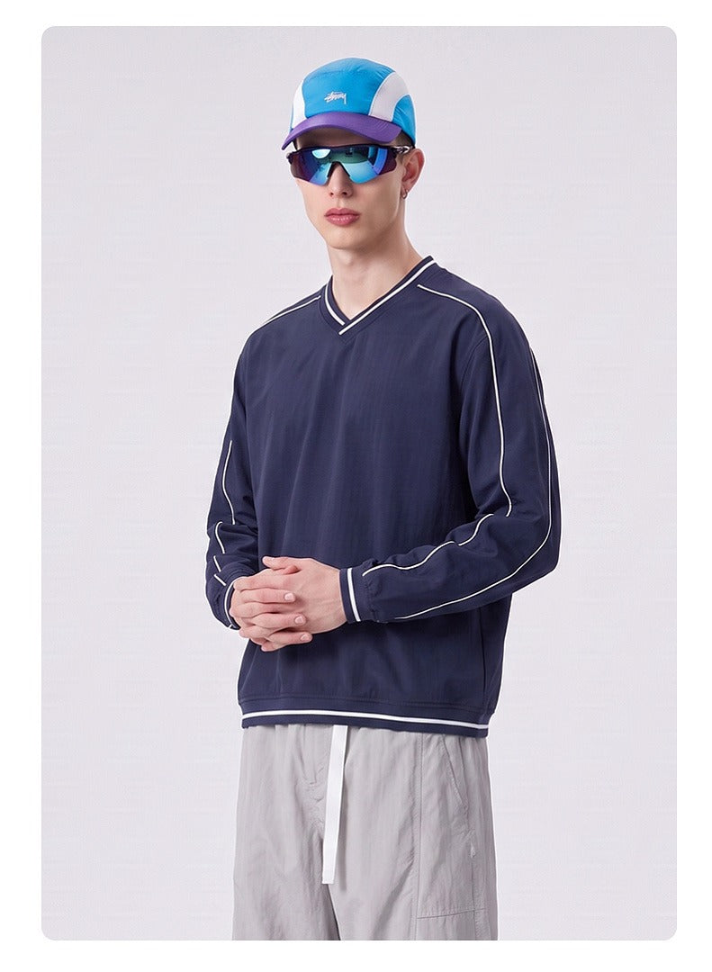 Contrast Trim V-Neck Relaxed Sweatshirt