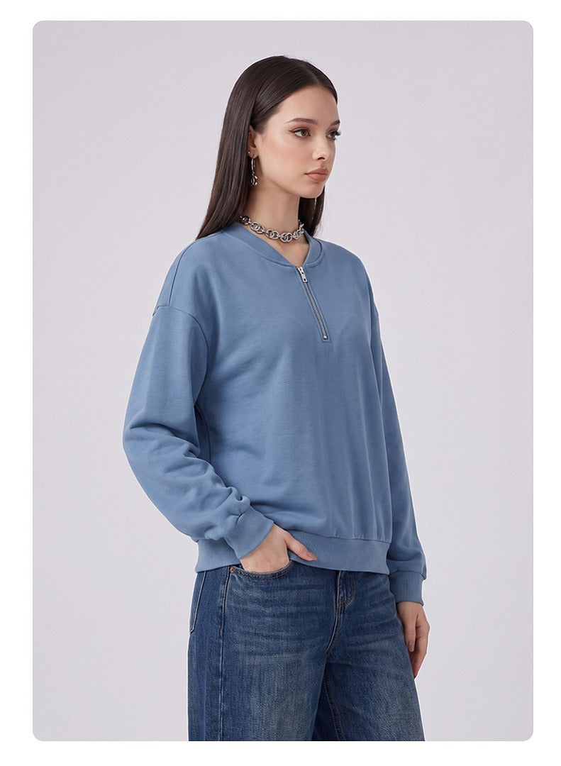 Washed Half-Zip Relaxed Crewneck Sweatshirt