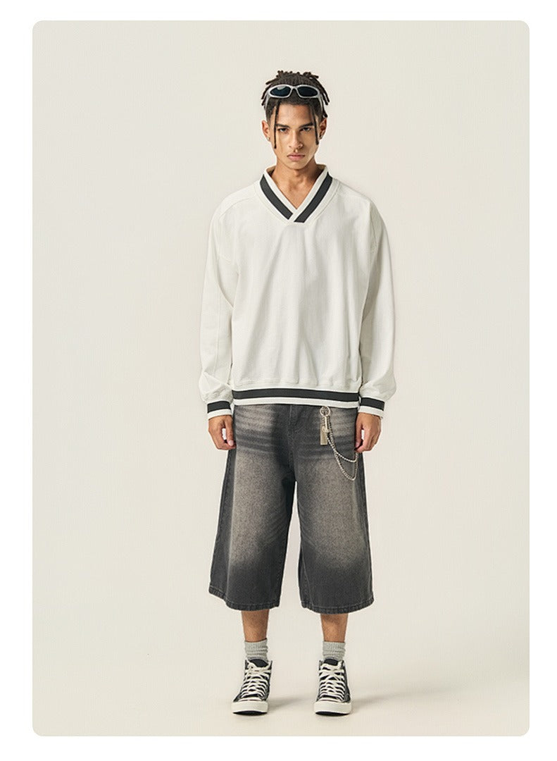 Varsity V-Neck Boxy Sweatshirt