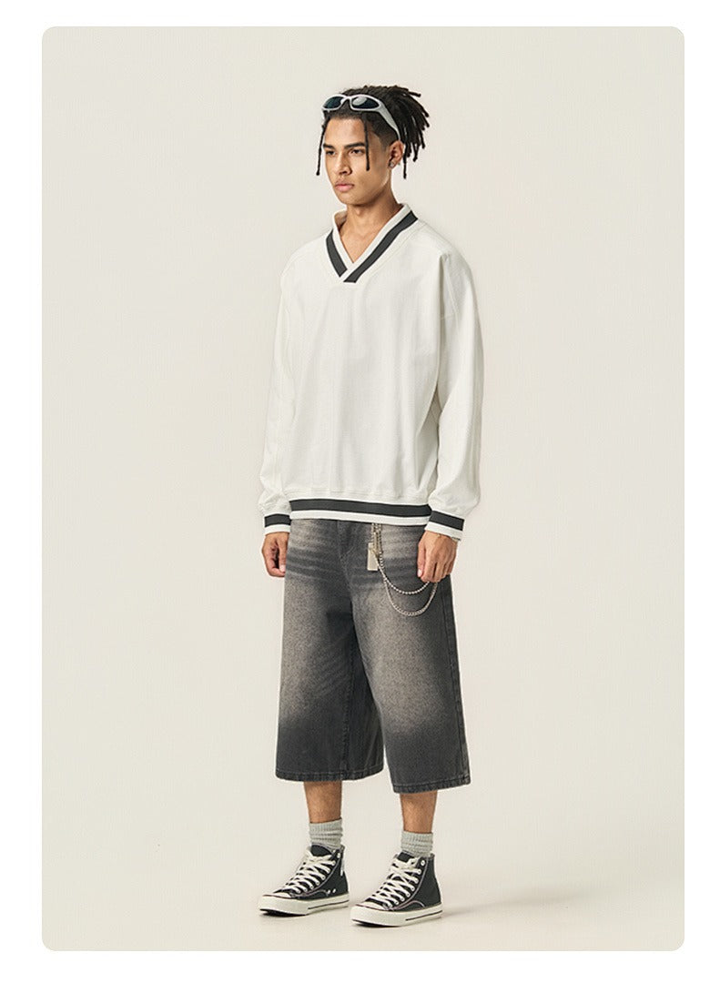 Varsity V-Neck Boxy Sweatshirt