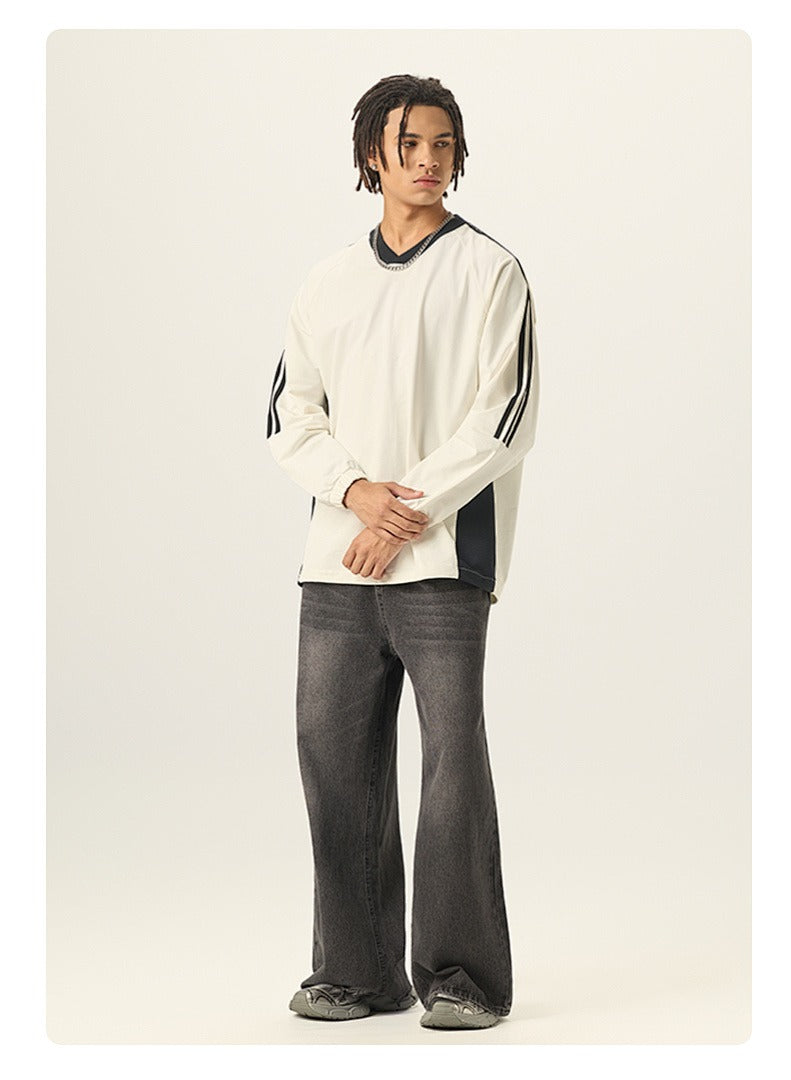 Varsity Panel V-Neck Long Sleeve Tee