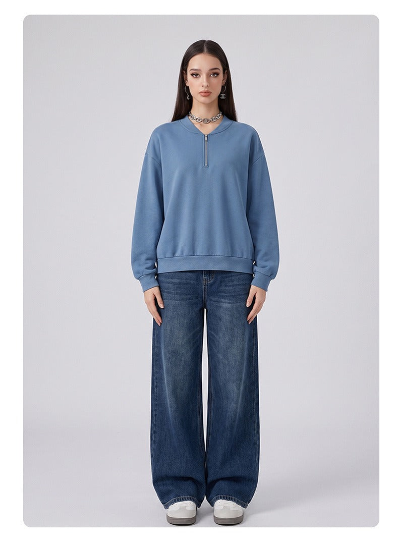 Washed Half-Zip Relaxed Crewneck Sweatshirt
