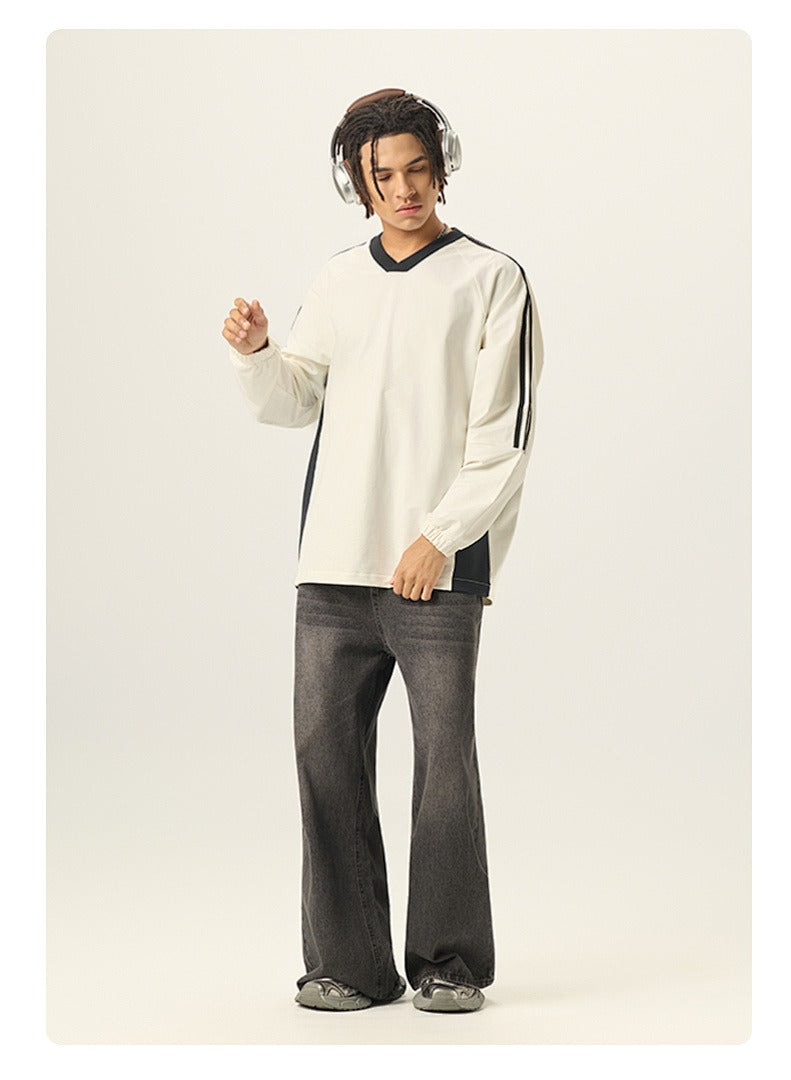 Varsity Panel V-Neck Long Sleeve Tee