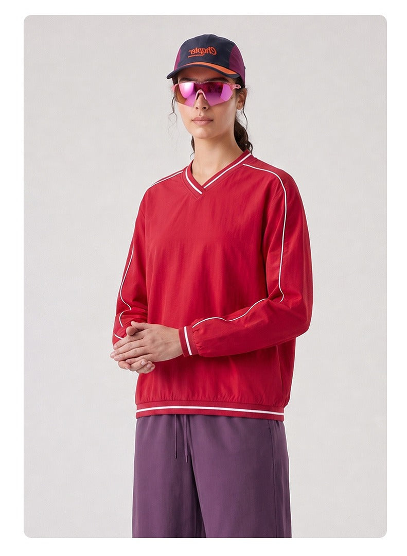 Contrast Trim V-Neck Relaxed Sweatshirt