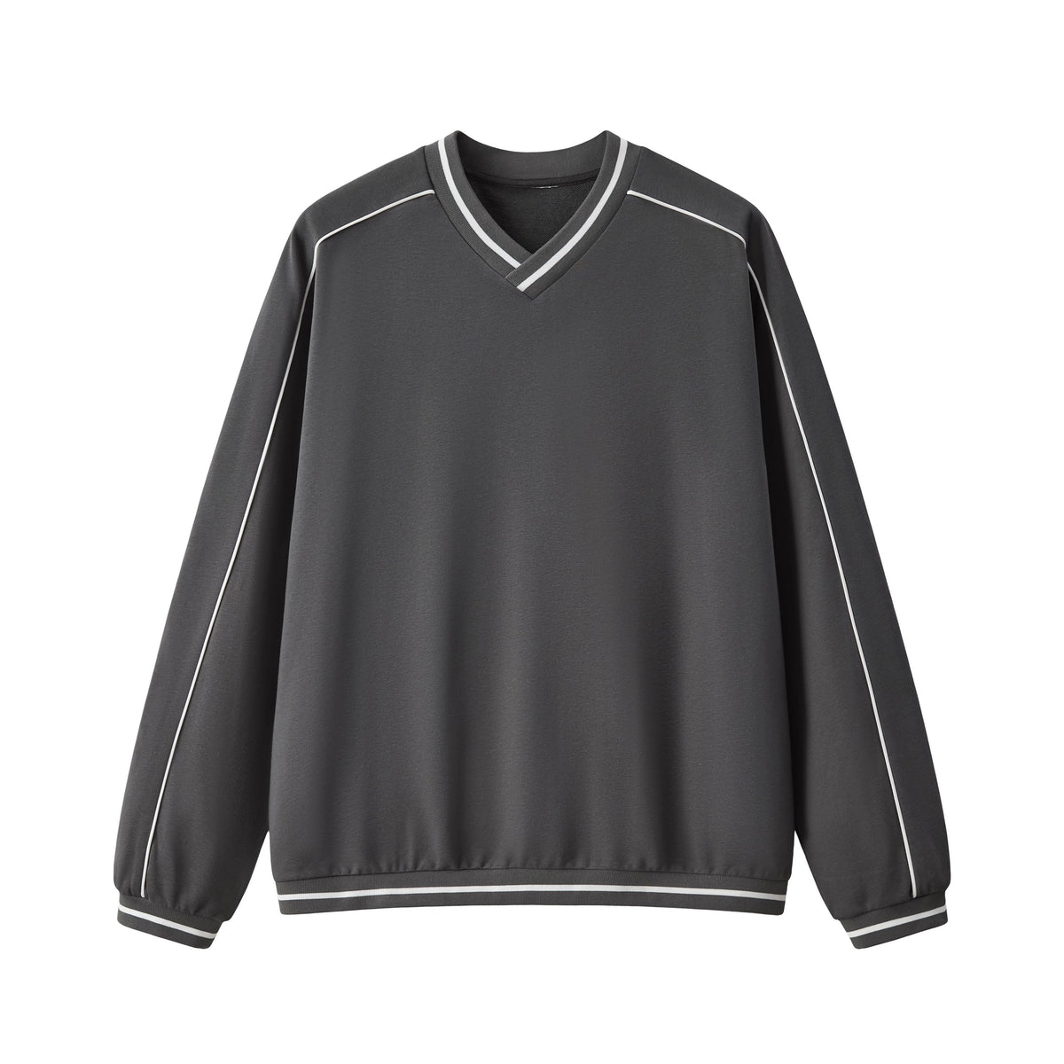 Contrast Trim V-Neck Relaxed Sweatshirt