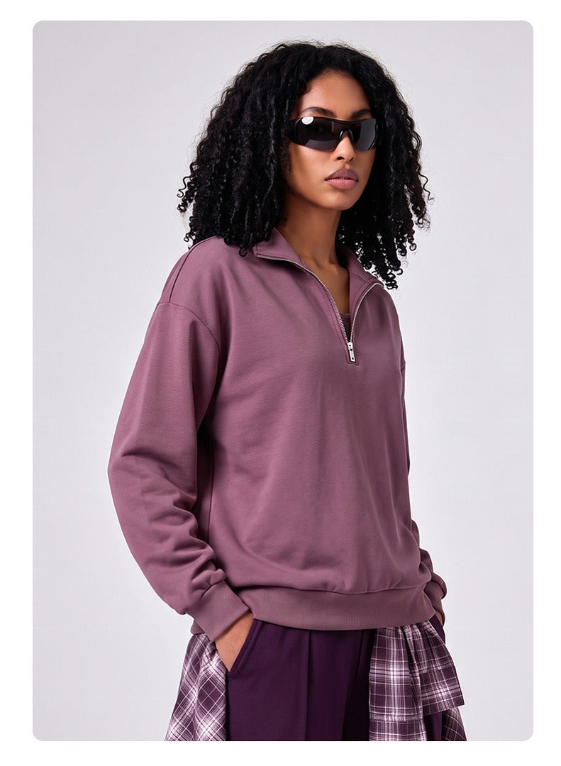 Washed Half-Zip Relaxed Crewneck Sweatshirt