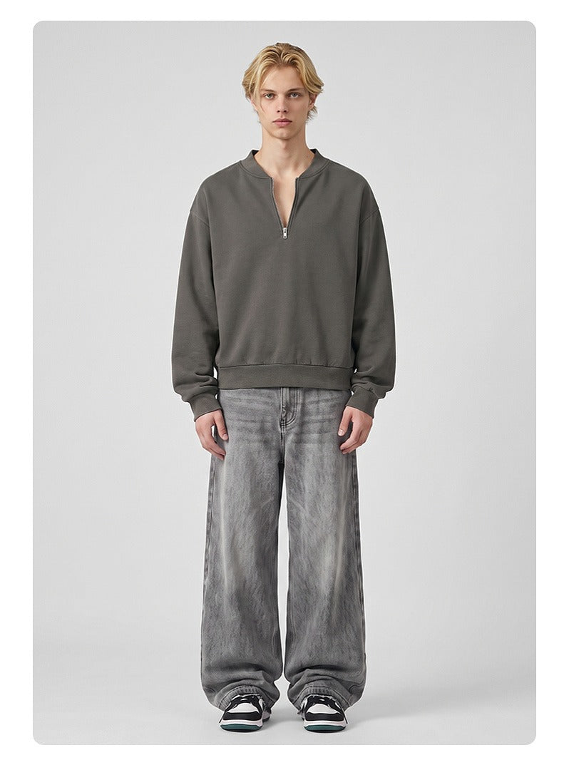 Washed Half-Zip Relaxed Crewneck Sweatshirt