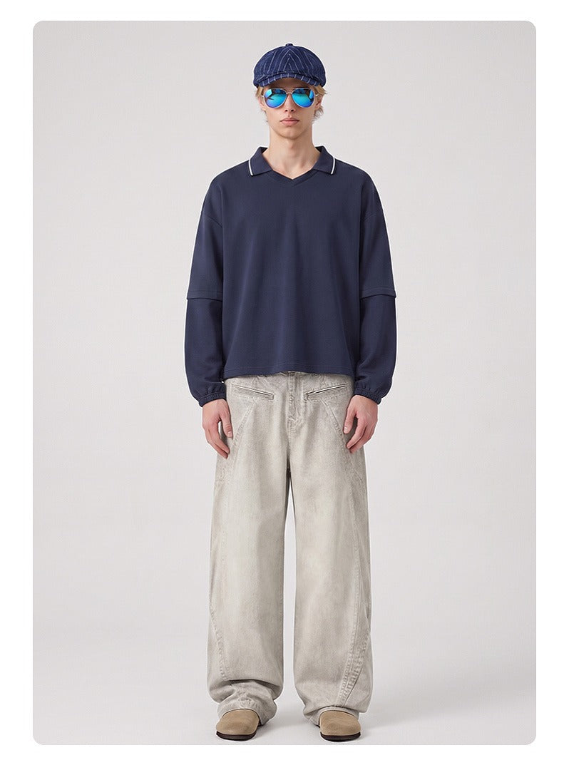 Relaxed Polo Collar Drawstring Sweatshirt