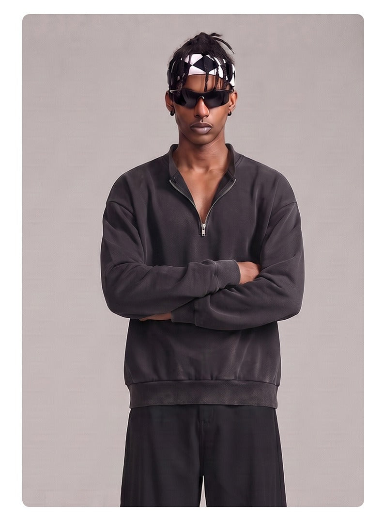 Washed Half-Zip Relaxed Crewneck Sweatshirt