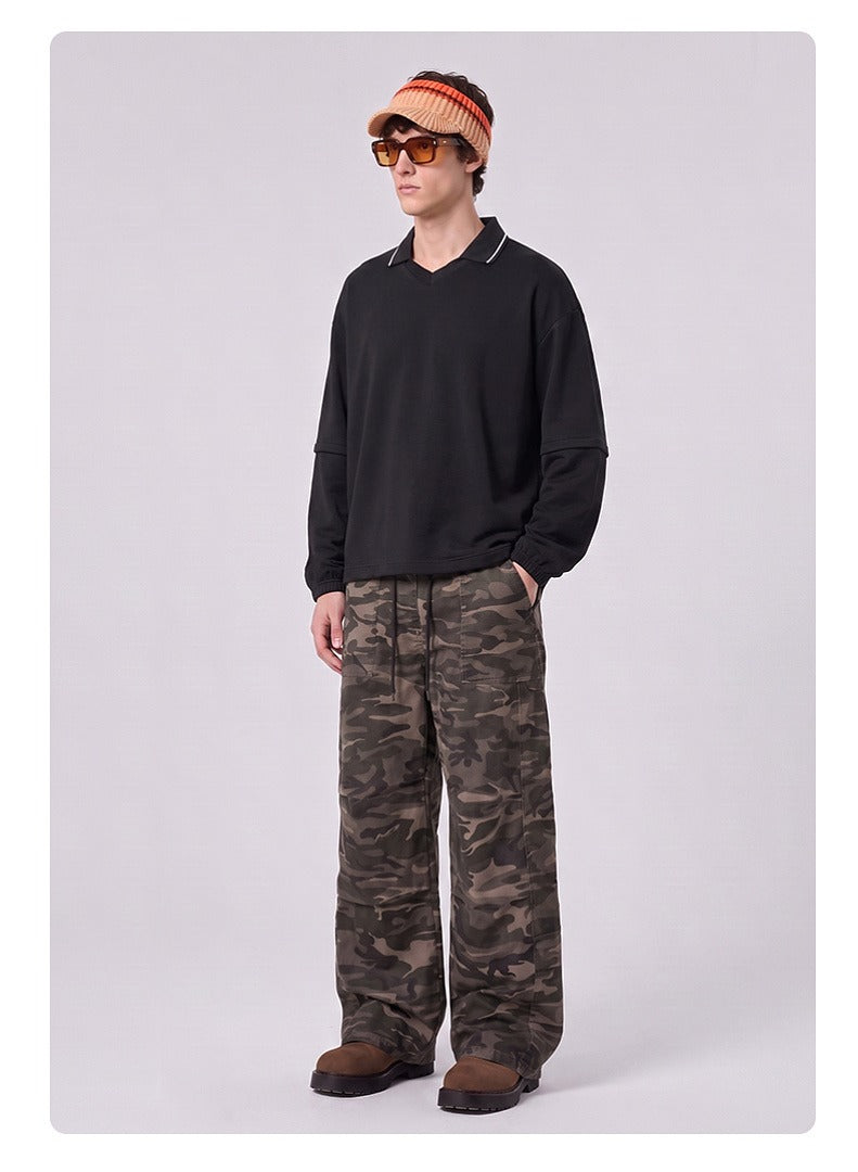 Relaxed Polo Collar Drawstring Sweatshirt