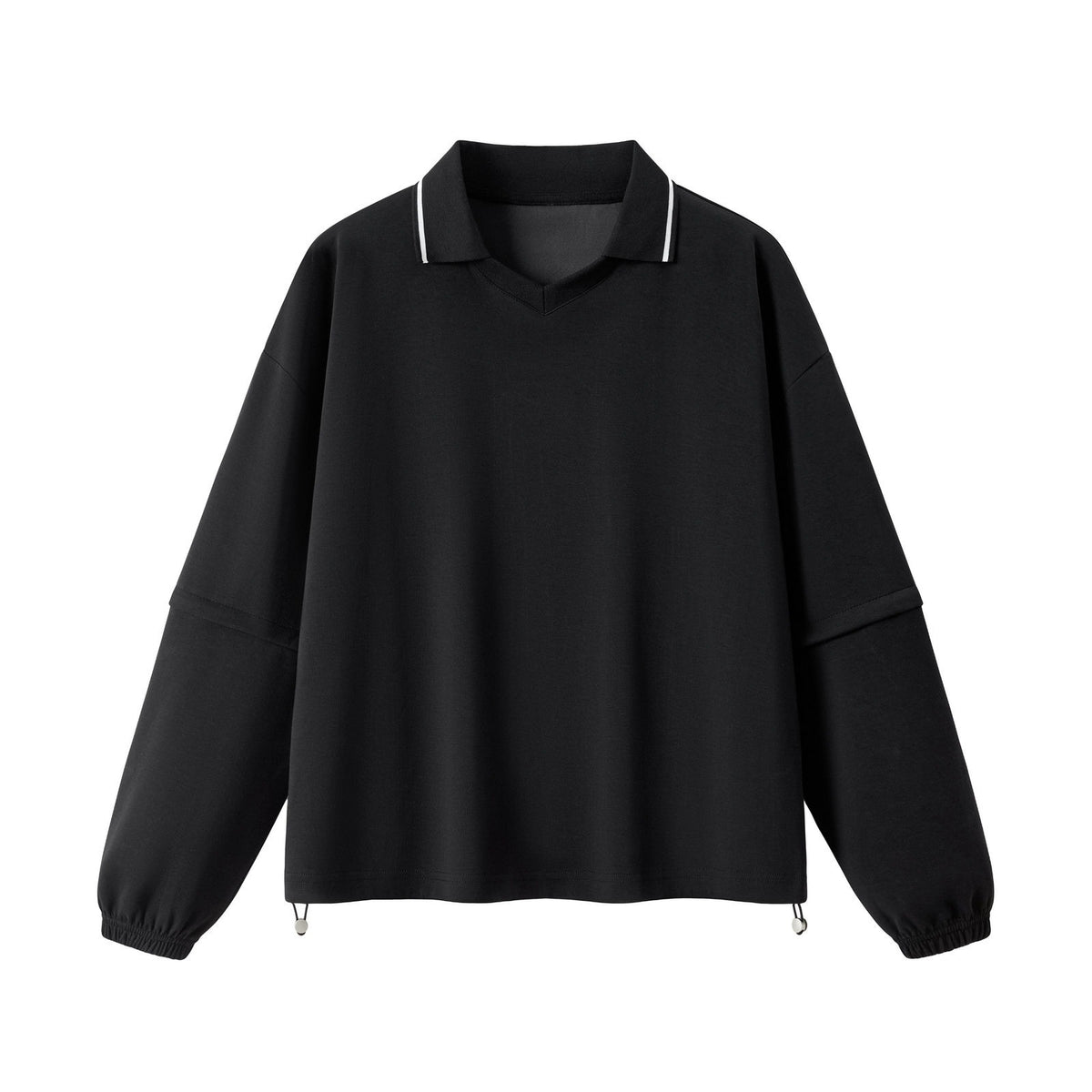 Relaxed Polo Collar Drawstring Sweatshirt