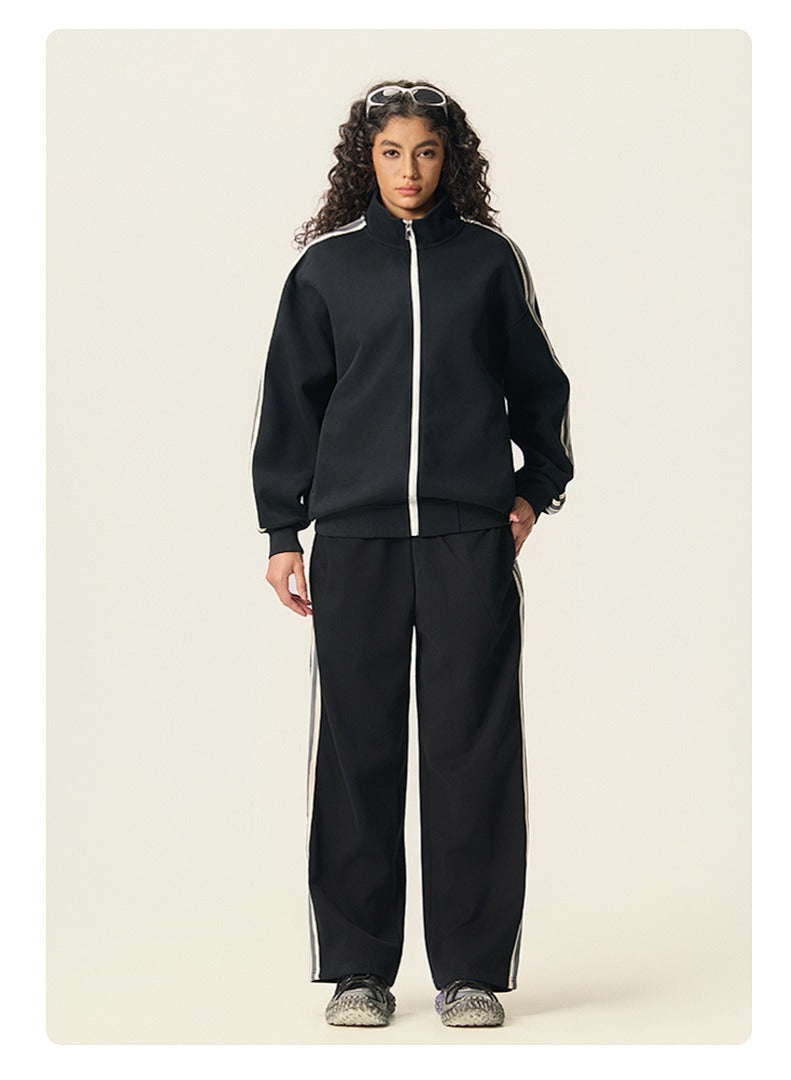 Contrast Piping Full-Zip Sweatshirt
