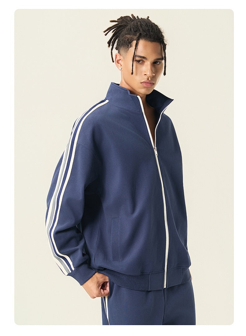 Contrast Piping Full-Zip Sweatshirt