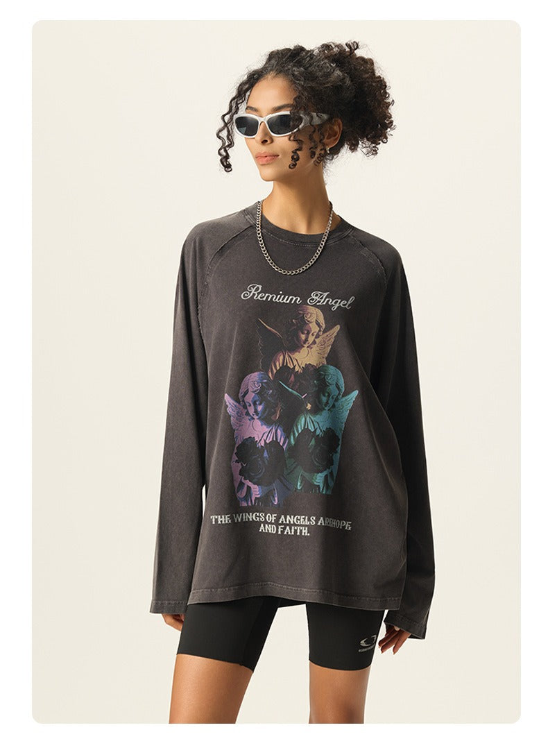 Faded Angel Graphic Long Sleeve Tee
