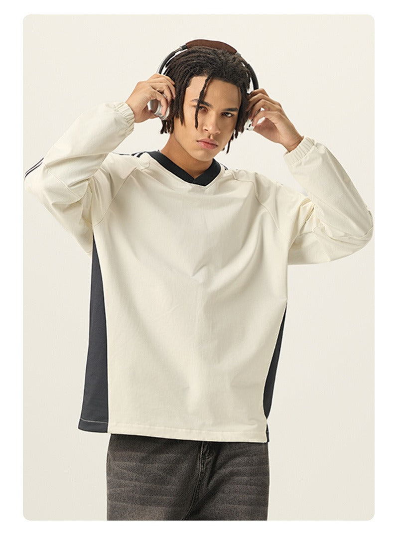 Varsity Panel V-Neck Long Sleeve Tee