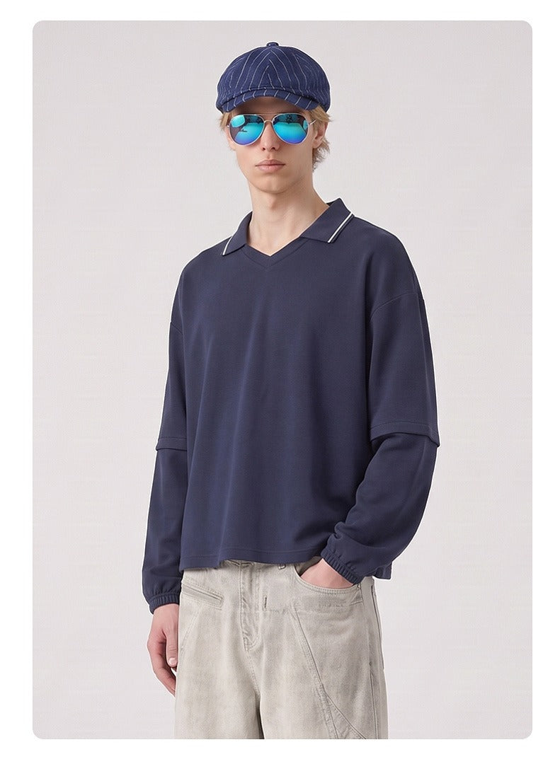 Relaxed Polo Collar Drawstring Sweatshirt