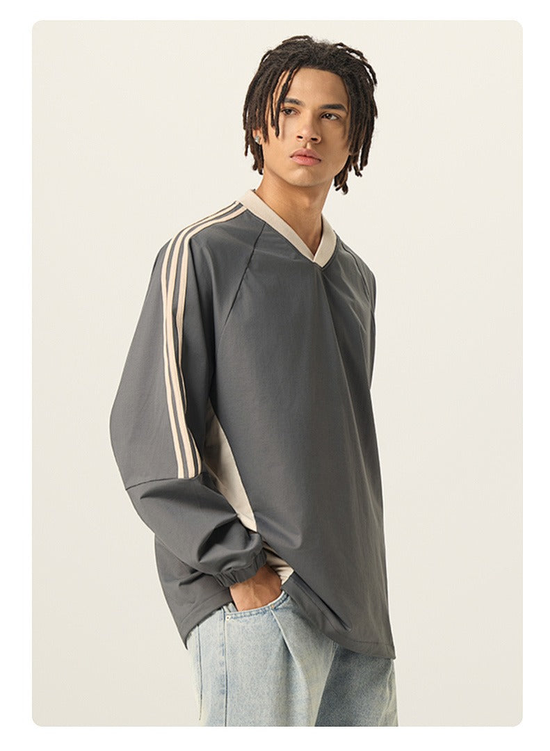 Varsity Panel V-Neck Long Sleeve Tee