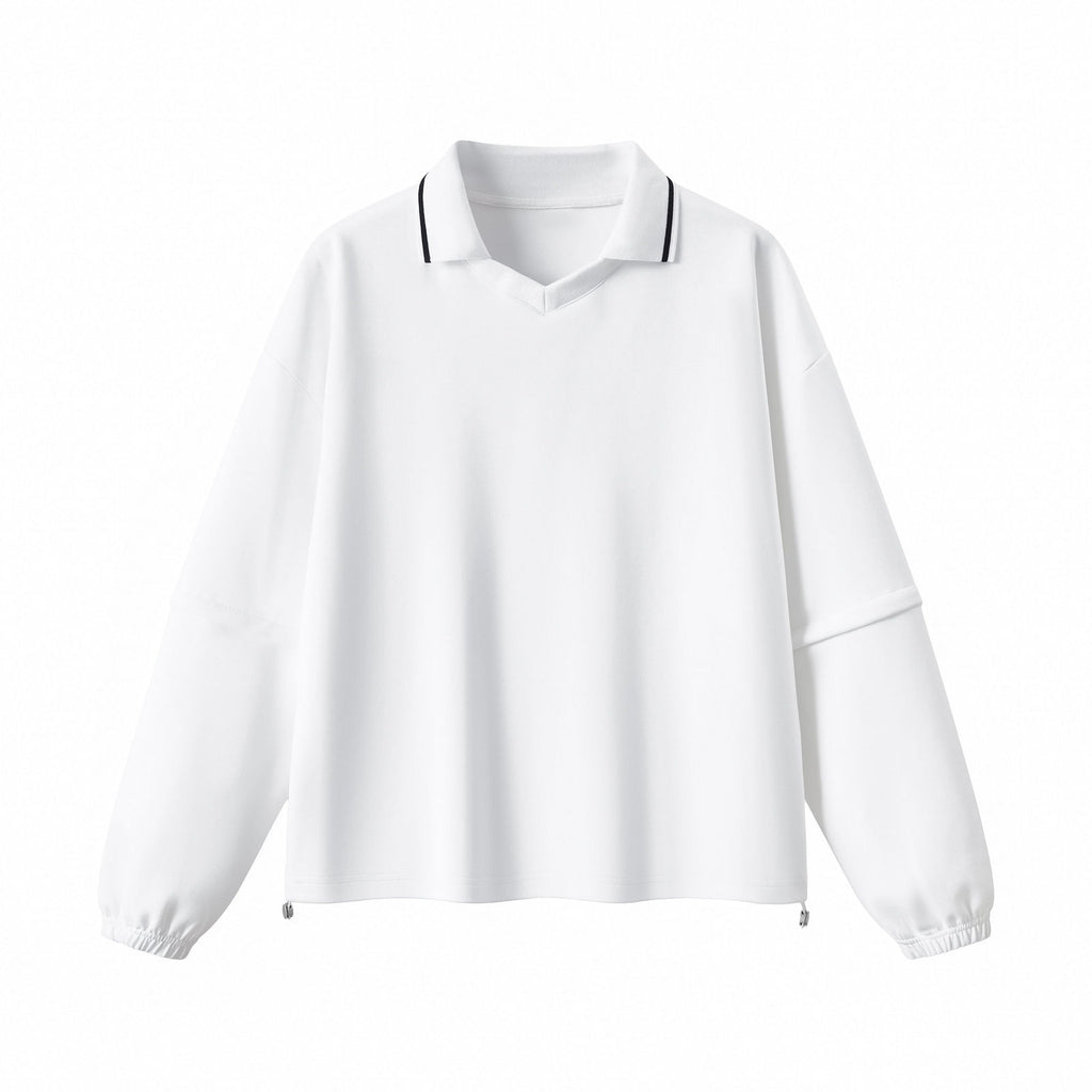 Relaxed Polo Collar Drawstring Sweatshirt