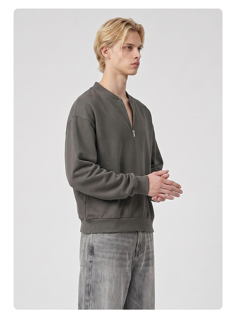 Washed Half-Zip Relaxed Crewneck Sweatshirt