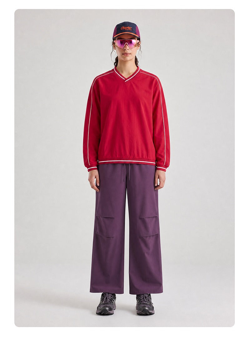 Contrast Trim V-Neck Relaxed Sweatshirt