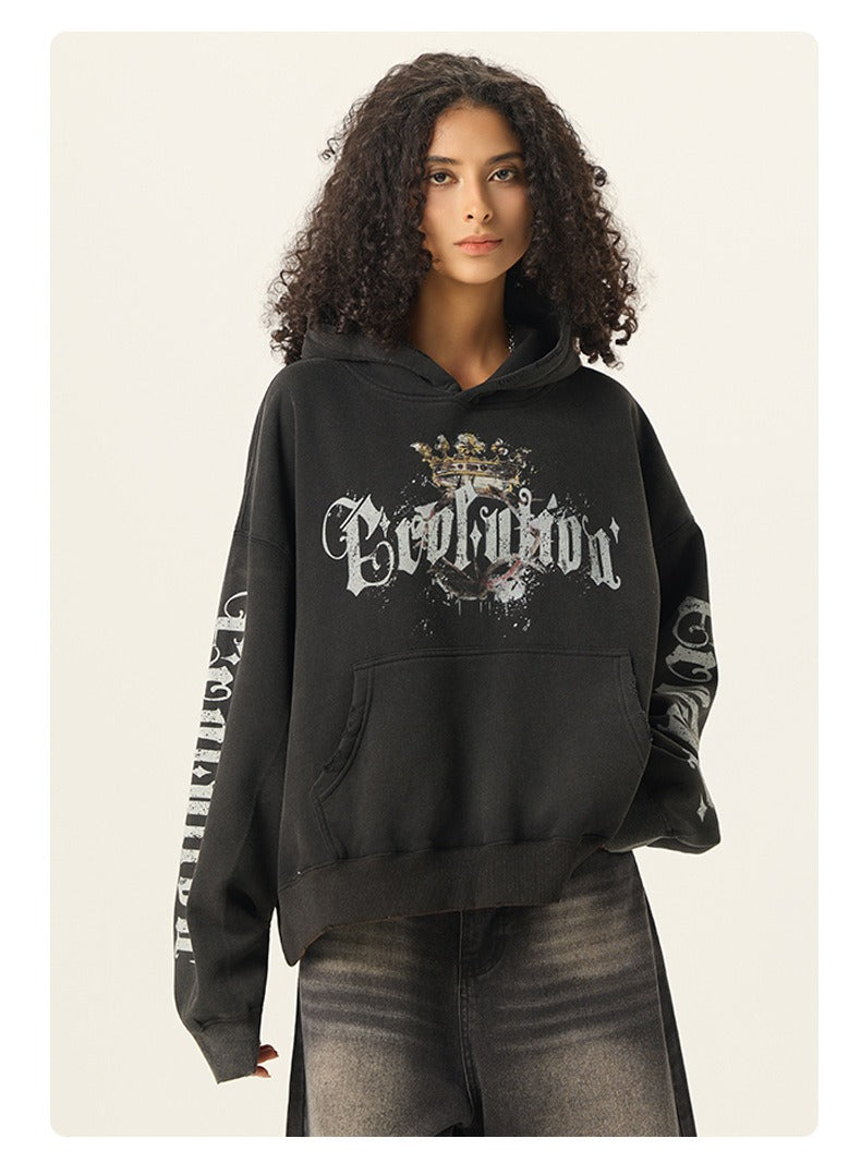 Distressed Gothic Graphic Hoodie