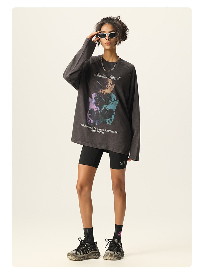 Faded Angel Graphic Long Sleeve Tee