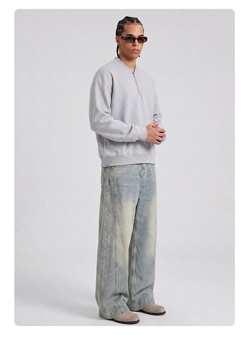 Washed Half-Zip Relaxed Crewneck Sweatshirt