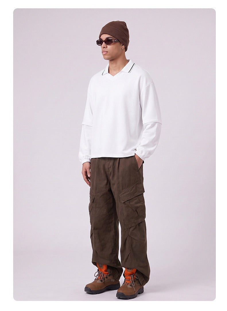 Relaxed Polo Collar Drawstring Sweatshirt