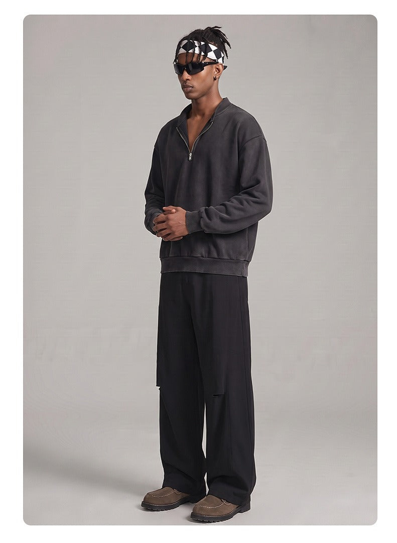 Washed Half-Zip Relaxed Crewneck Sweatshirt