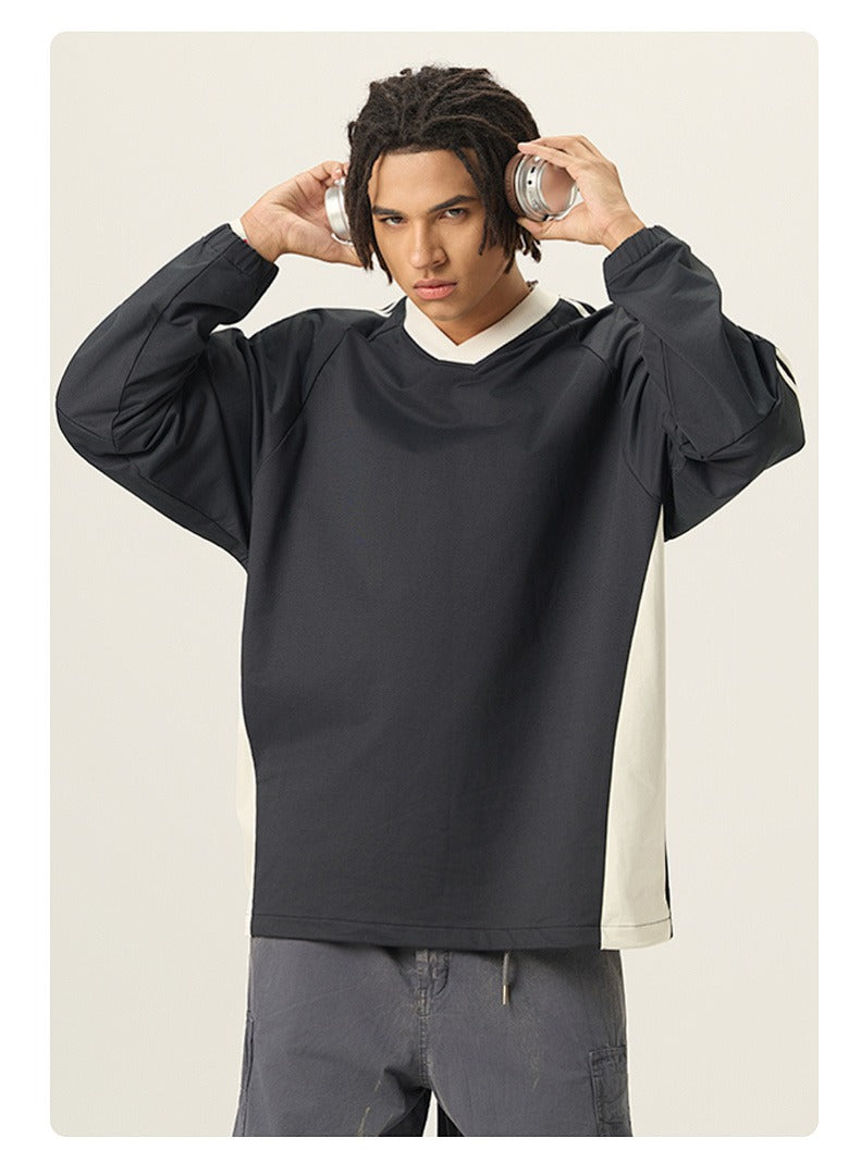 Varsity Panel V-Neck Long Sleeve Tee