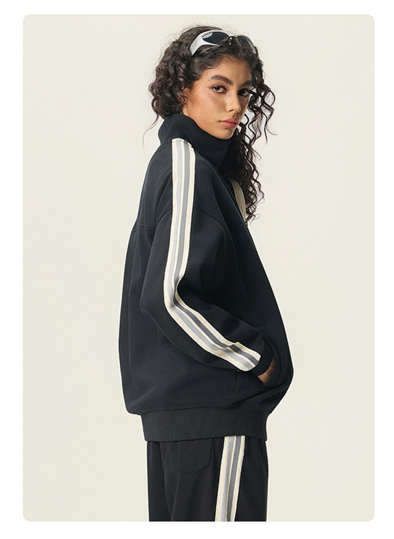 Contrast Piping Full-Zip Sweatshirt