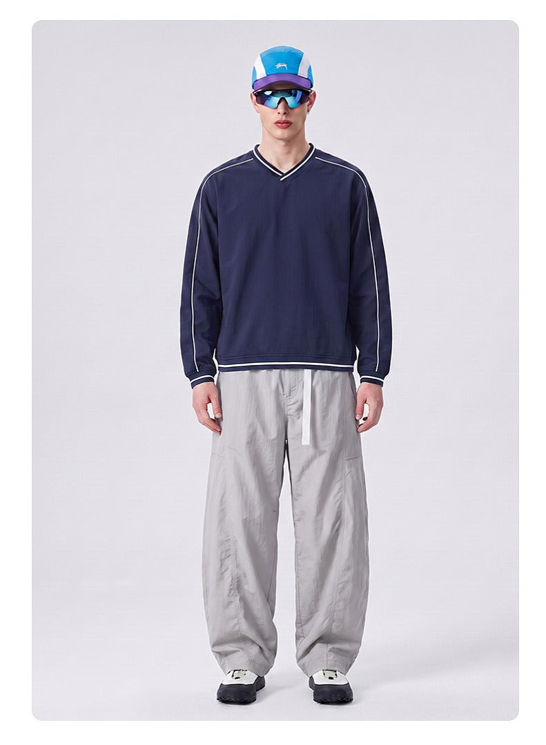 Contrast Trim V-Neck Relaxed Sweatshirt