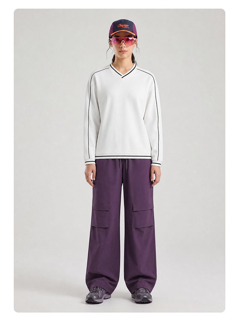 Contrast Trim V-Neck Relaxed Sweatshirt