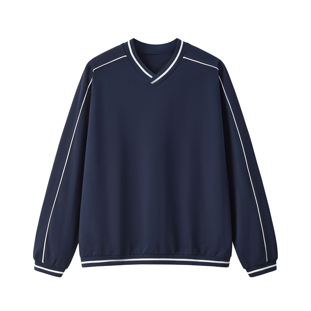 Contrast Trim V-Neck Relaxed Sweatshirt