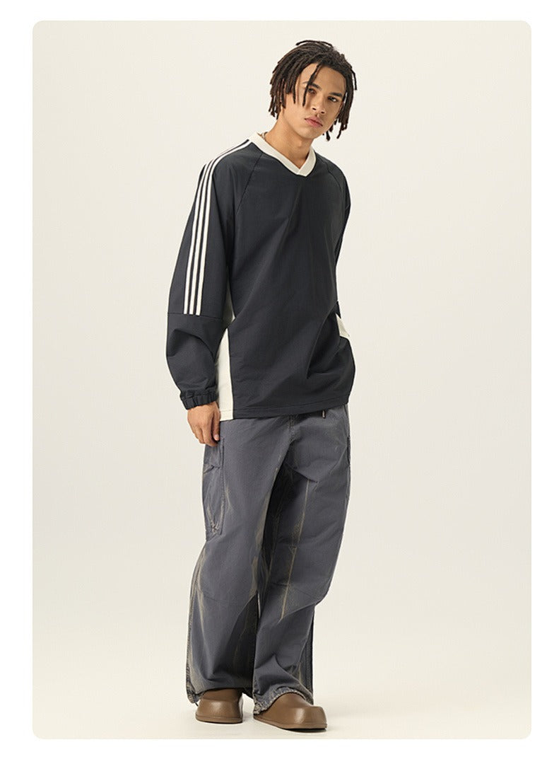 Varsity Panel V-Neck Long Sleeve Tee