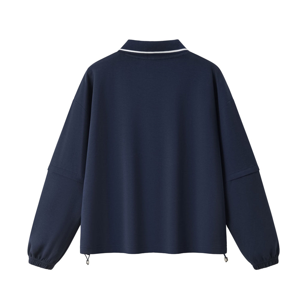 Relaxed Polo Collar Drawstring Sweatshirt