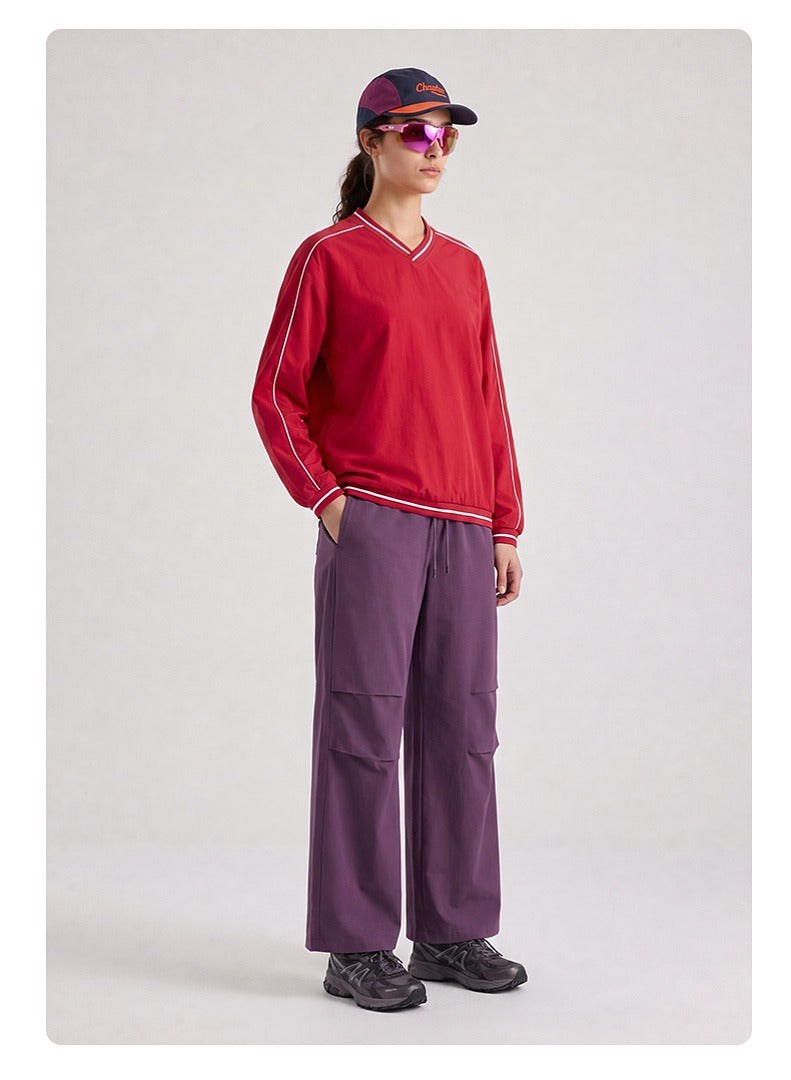 Contrast Trim V-Neck Relaxed Sweatshirt