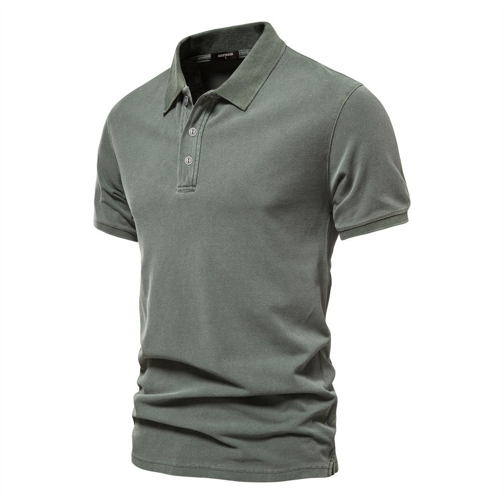 Retro Style Pigment Wash Polo Shirt
